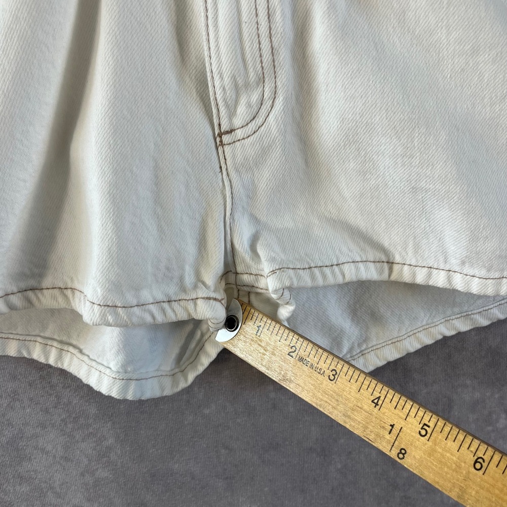 Zara Denim Romper Womens Size Small White Contrast Stitch Short Sleeve Utility - Picture 9 of 11